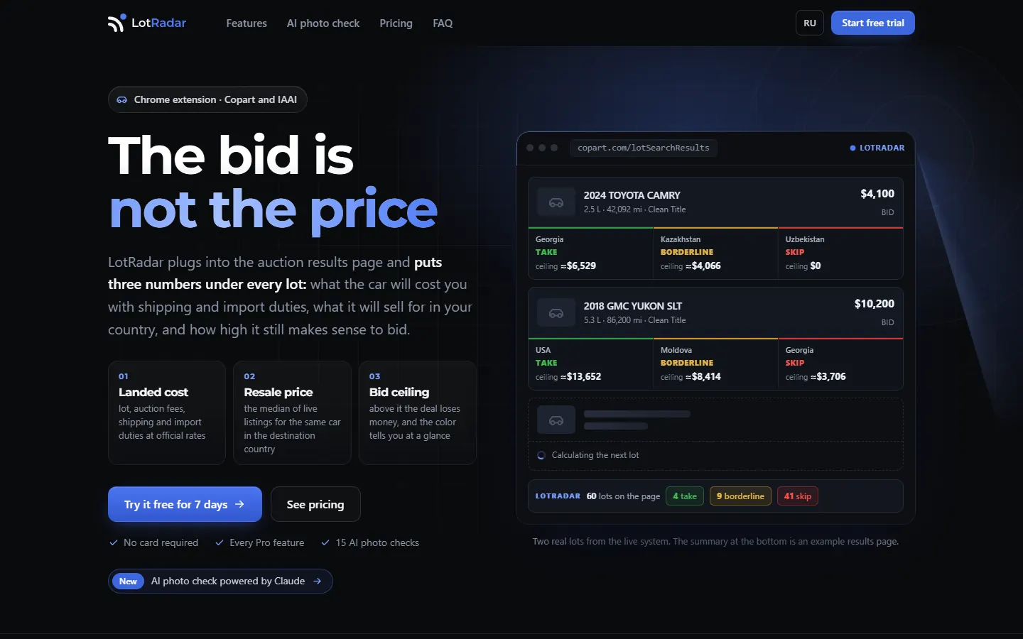 LOTradar — True cost of Copart & IAAI car lots