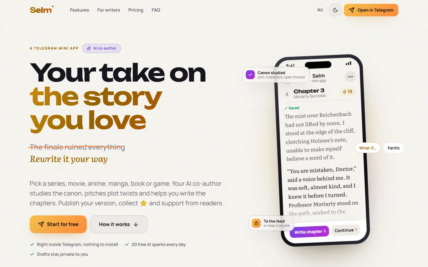 Selm — Write your version of favorite stories with AI