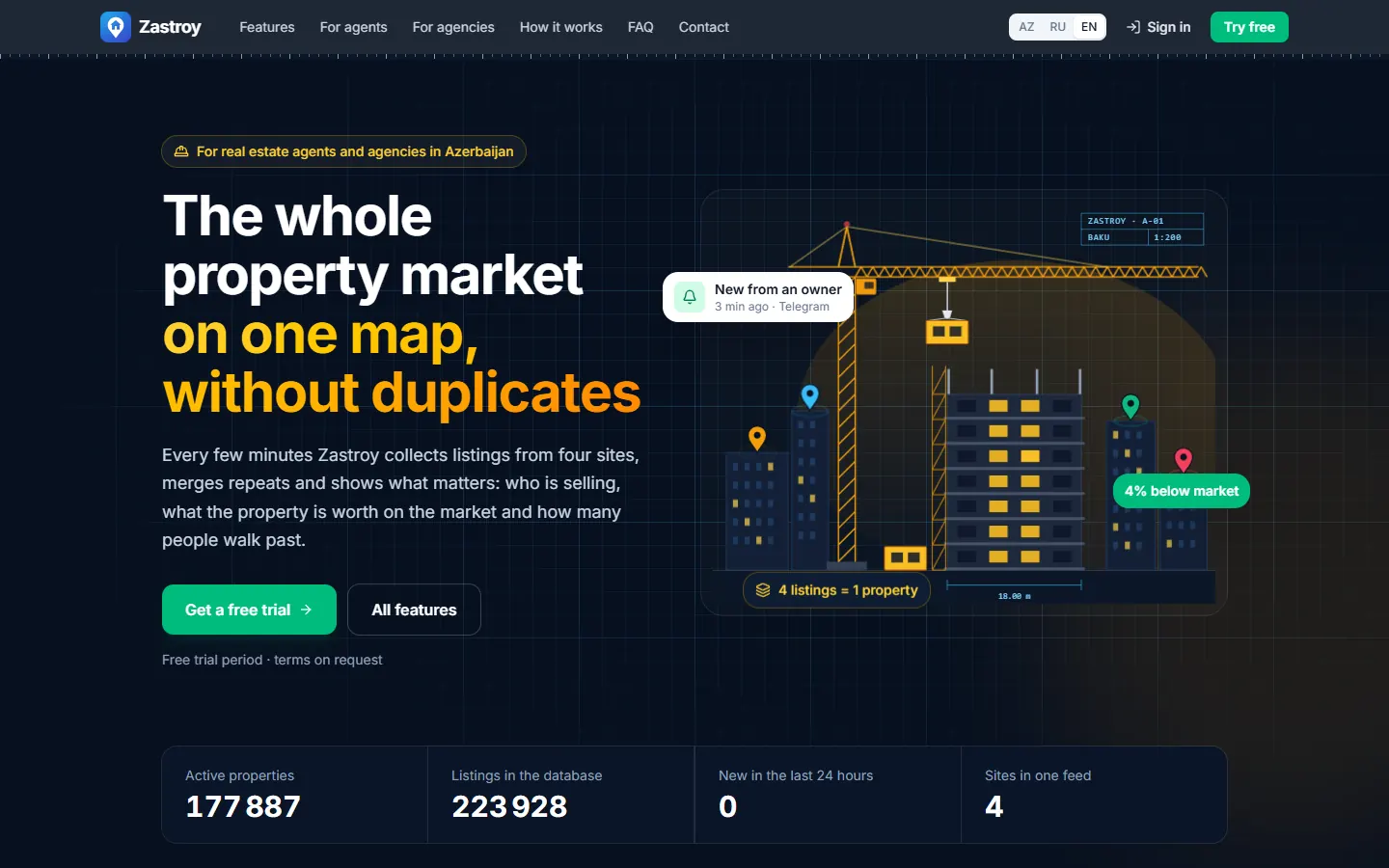 Zastroy — Real estate workspace for agents in Azerbaijan